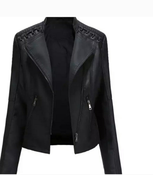 Women’s leather motorcycle jacket