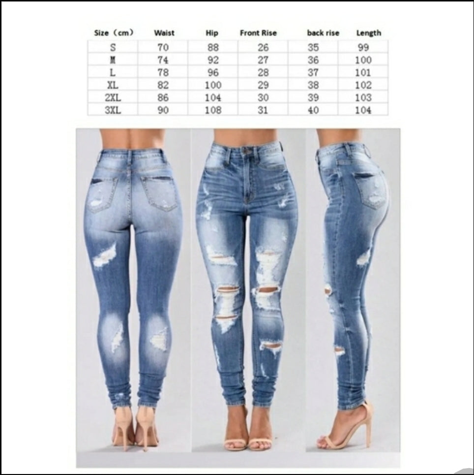 Sexy high waist ripped knee woman jean